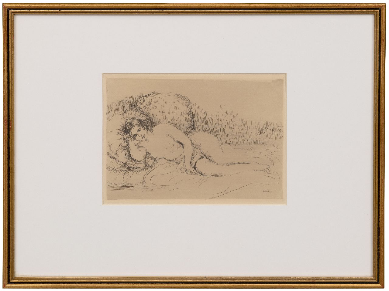 Renoir P.A.  | Pierre 'Auguste' Renoir, Femme nue couchée, ets 13,4 x 19,4 cm, gesigneerd rechtsonder (in de plaat) en te dateren 1906