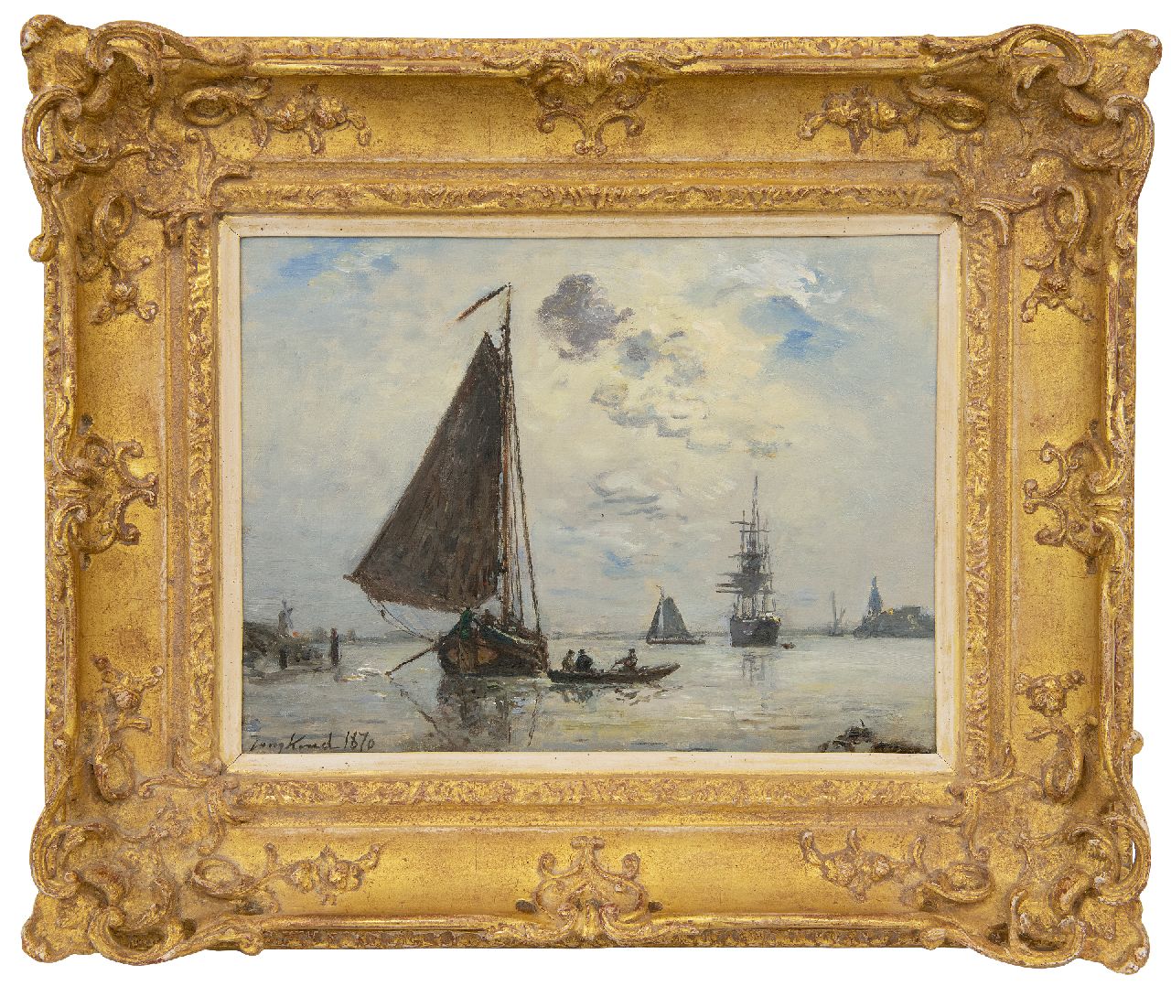Jongkind J.B.  | Johan Barthold Jongkind, Sortie de Port en Hollande, olieverf op doek 24,4 x 32,7 cm, gesigneerd linksonder en gedateerd 1870