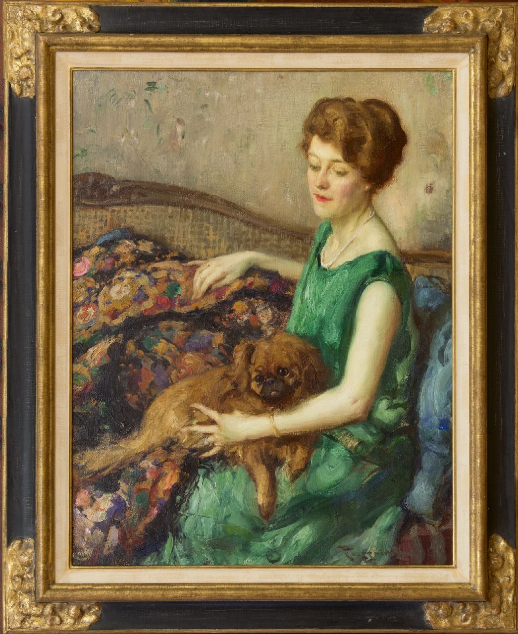 Toussaint F.  | Fernand Toussaint | Schilderijen te koop aangeboden | Vrouw in groene jurk, olieverf op doek 73,4 x 56,7 cm, gesigneerd rechtsonder