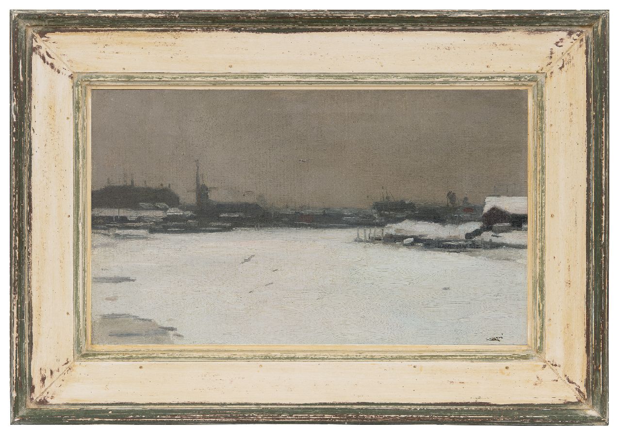 Noltee B.C.  | Bernardus Cornelis 'Cor' Noltee | Schilderijen te koop aangeboden | Riviergezicht in de winter, olieverf op doek 30,5 x 49,2 cm, gesigneerd rechtsonder