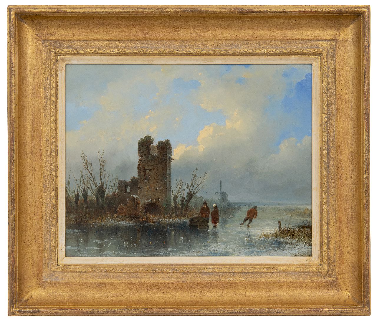 Hilverdink J.  | Johannes Hilverdink | Schilderijen te koop aangeboden | Een winterdag op het ijs, olieverf op paneel 24,7 x 31,3 cm, gesigneerd rechtsonder en gedateerd '49