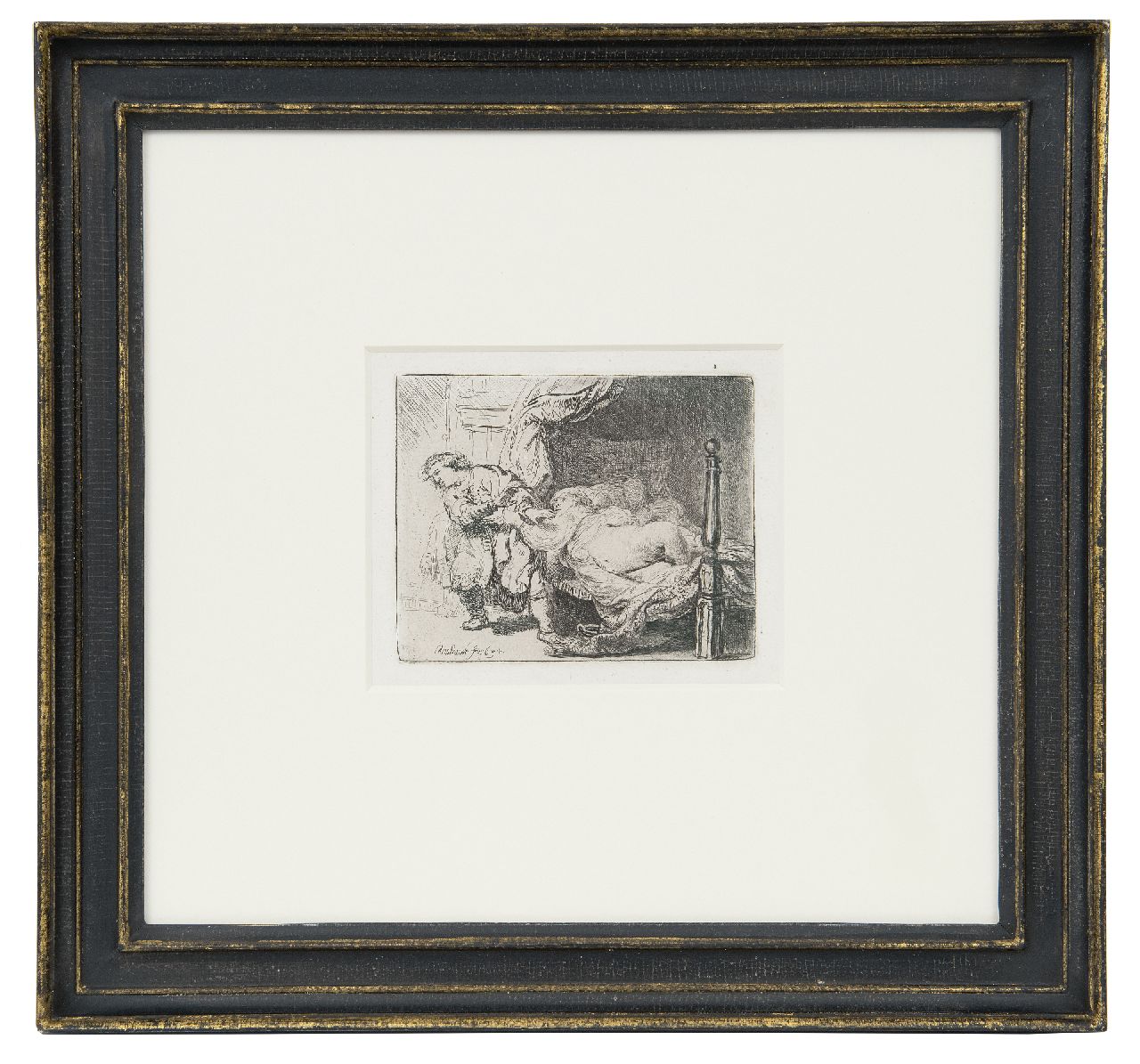Rembrandt (Rembrandt Harmensz. van Rijn)   | Rembrandt (Rembrandt Harmensz. van Rijn) | Grafiek te koop aangeboden | Jozef en de vrouw van Potifar, ets op papier 9,0 x 11,5 cm, gesigneerd linksonder in de plaat en gedateerd in de plaat 1634