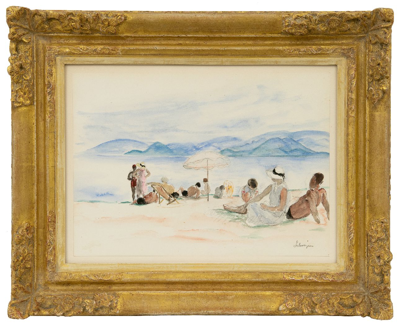 Lebasque H.  | Joseph 'Henri' Baptiste Lebasque, Op het strand van Cannes, potlood en aquarel op papier 25,0 x 34,5 cm, gesigneerd rechtsonder en te dateren ca. 1930