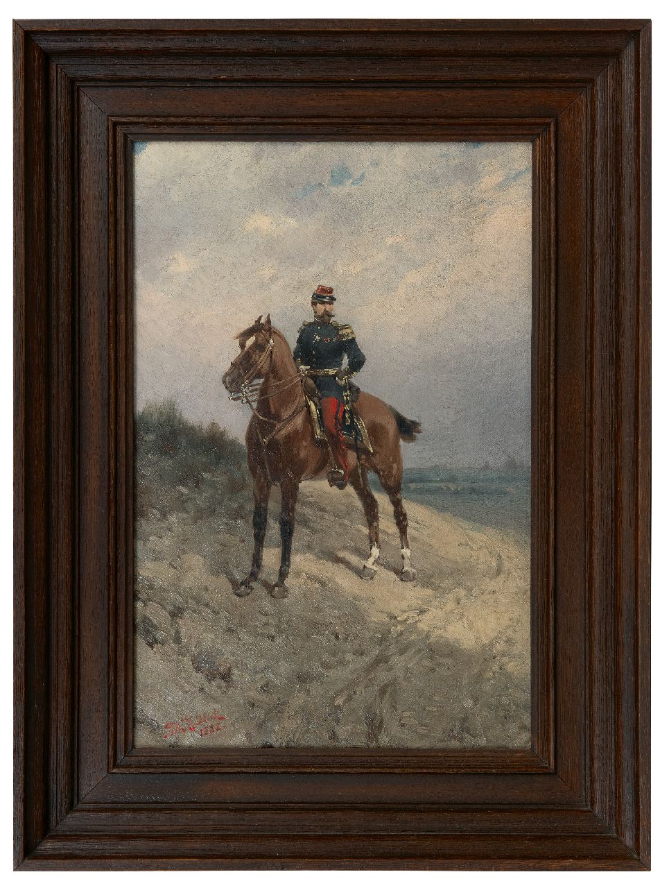 Koekkoek H.W.  | Hermanus Willem Koekkoek | Schilderijen te koop aangeboden | Ruiterportret van een Franse infanterie-officier, olieverf op doek 45,5 x 30,6 cm, gesigneerd linksonder en gedateerd 1888