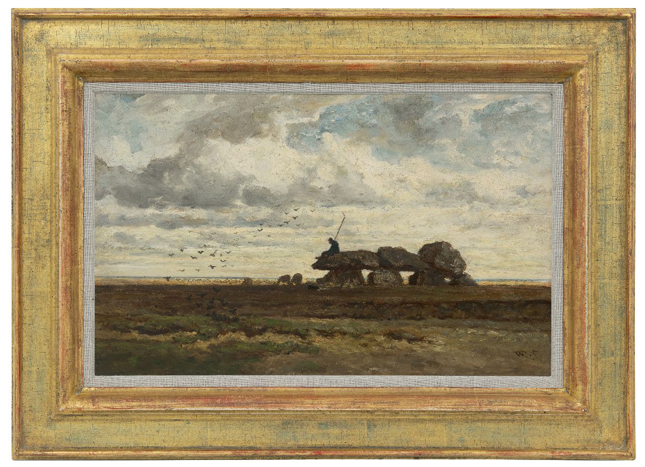 Roelofs W.  | Willem Roelofs, Het hunebed bij Tynaarlo, Drenthe, olieverf op paneel 28,9 x 46,2 cm, gesigneerd rechtsonder met initialen en te dateren ca. 1863-1870