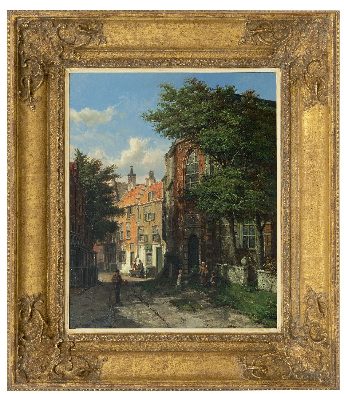 Koekkoek W.  | Willem Koekkoek, Zonnig straatje achter de kerk te Asperen, olieverf op doek 56,5 x 46,2 cm, gesigneerd linksonder