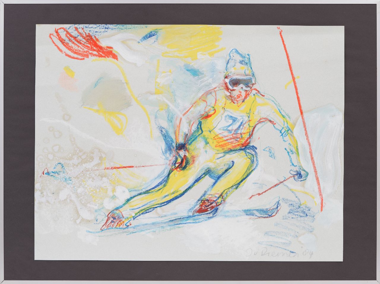 Diemen J. van | Jan van Diemen, Slalom skiër, gouache en krijt op papier 50,0 x 65,0 cm, gesigneerd rechtsonder en gedateerd '84
