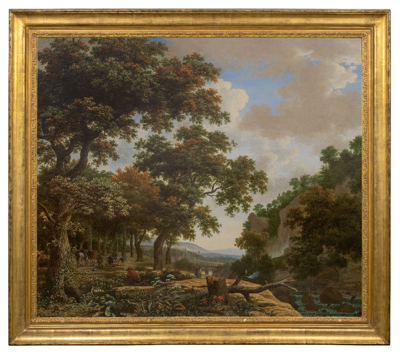 Haagen J. van der | Joris van der Haagen | Schilderijen te koop aangeboden | Italianiserend heuvellandschap met jagers, olieverf op doek 132,5 x 150,5 cm