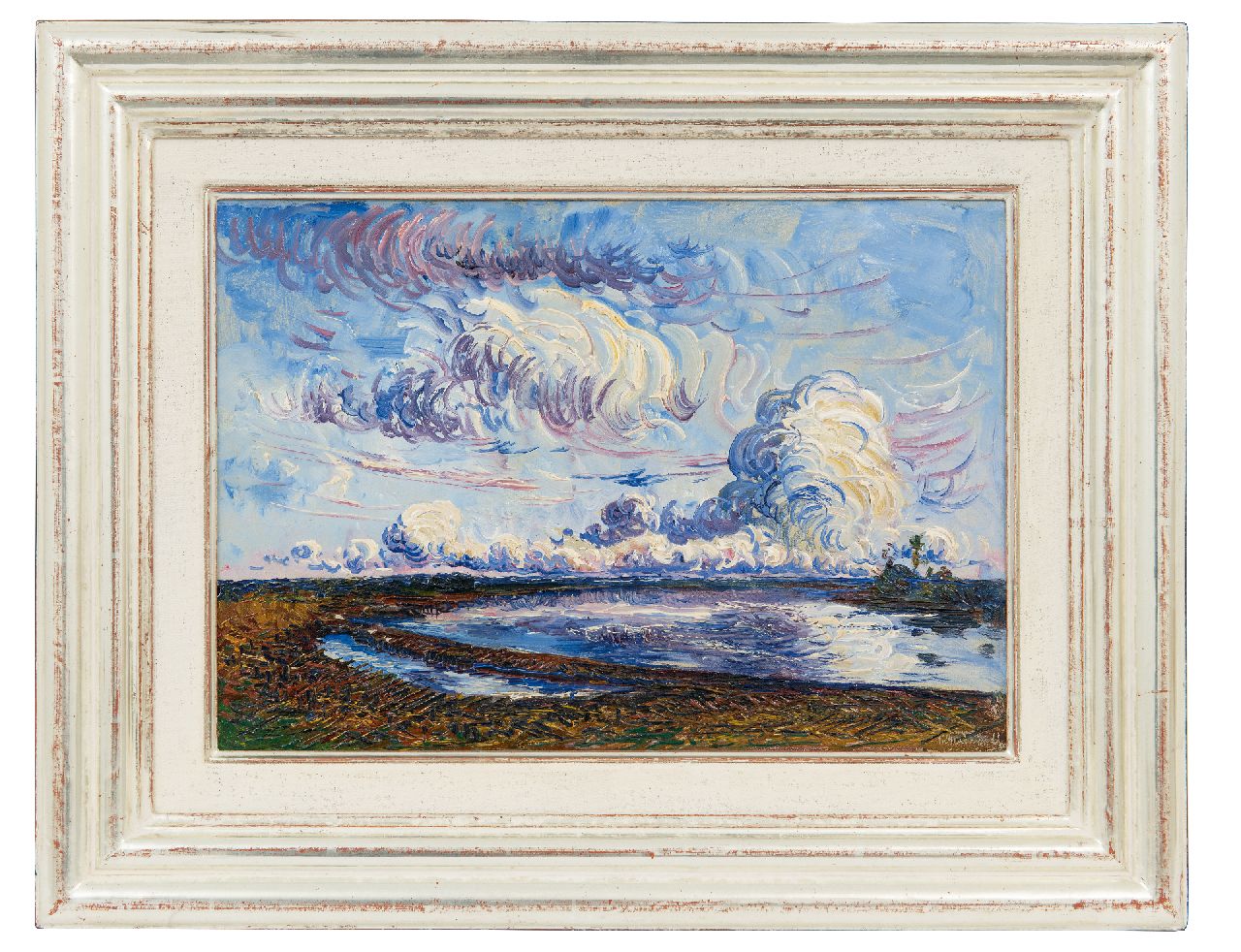 Goedvriend Th.F.  | Theodoor Franciscus 'Theo' Goedvriend, Wolken boven polderlandschap, olieverf op schildersboard 25,5 x 36,3 cm, gesigneerd rechtsonder