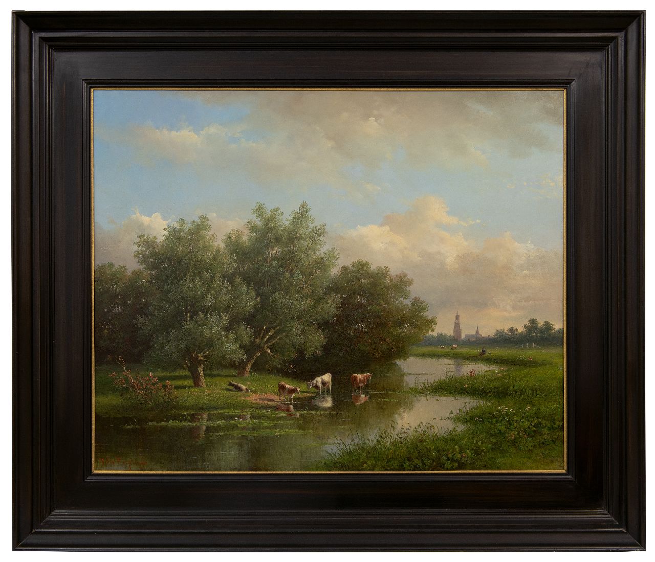 Wisselingh J.P. van | Johannes Pieter van Wisselingh | Schilderijen te koop aangeboden | Zomerlandschap met koeien nabij Amersfoort, olieverf op paneel 58,3 x 72,4 cm, gesigneerd linksonder