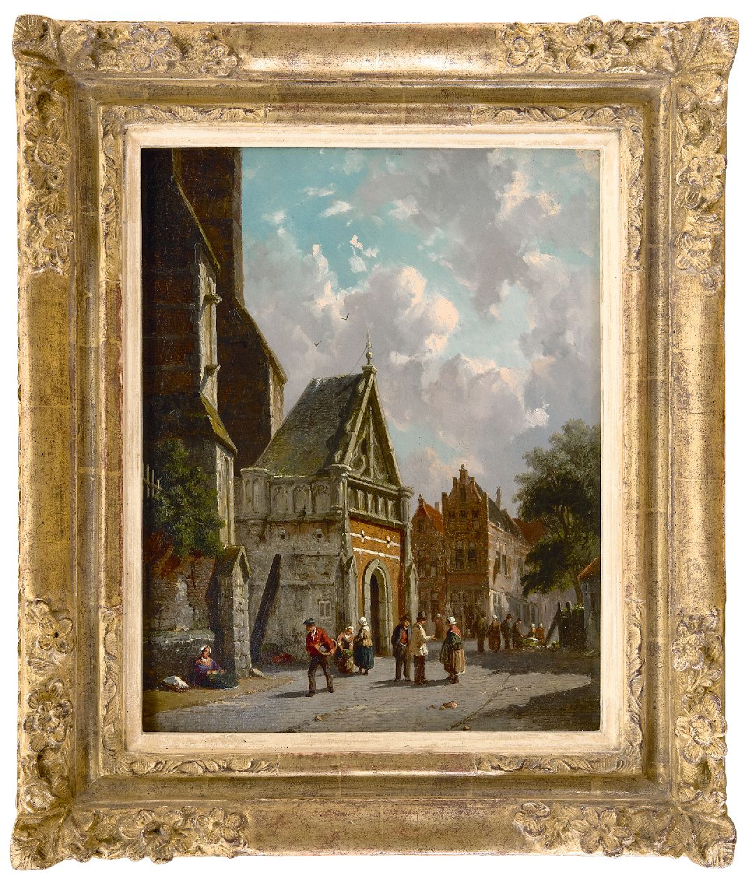 Eversen A.  | Adrianus Eversen | Schilderijen te koop aangeboden | Achter de kerk (zomers pendant), olieverf op paneel 34,8 x 27,0 cm, gesigneerd rechtsonder