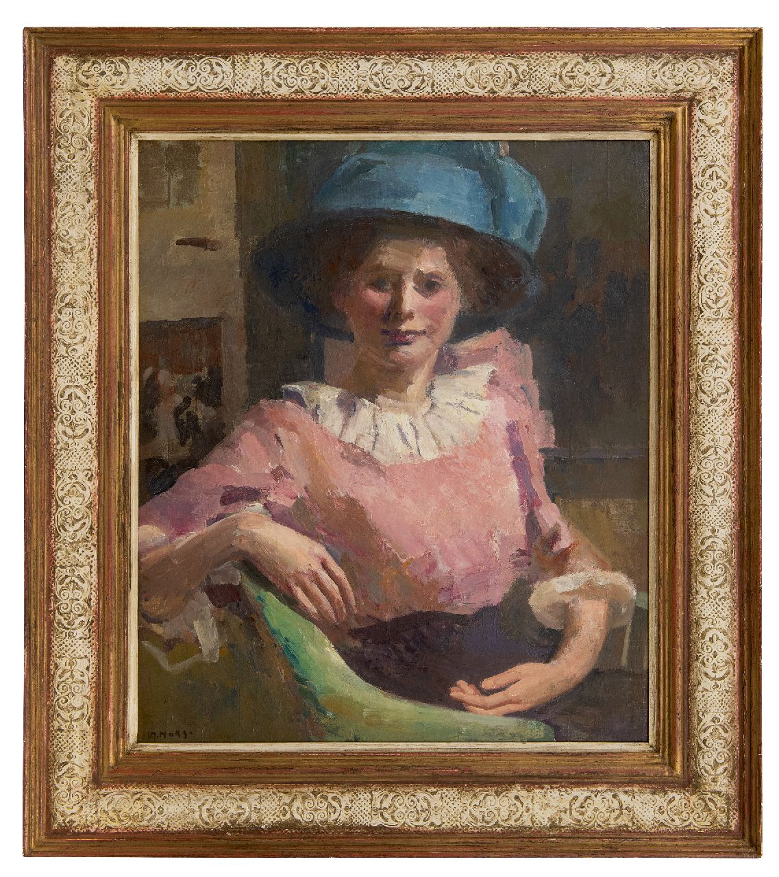 Maks C.J.  | Cornelis Johannes 'Kees' Maks | Schilderijen te koop aangeboden | Vrouw met blauwe hoed, olieverf op doek 67,0 x 57,2 cm, gesigneerd linksonder