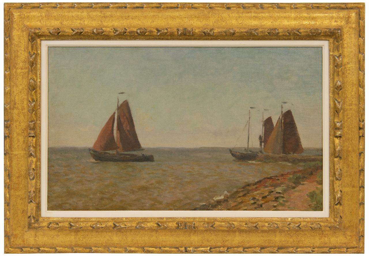 Tholen W.B.  | Willem Bastiaan Tholen | Schilderijen te koop aangeboden | Uitvarende schokkers op de Zuiderzee, olieverf op doek op paneel 31,9 x 52,0 cm, gesigneerd rechtsonder en gedateerd '26
