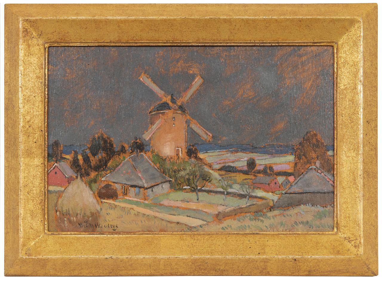 Wouters W.H.M.  | Wilhelmus Hendrikus Marie 'Wilm' Wouters | Schilderijen te koop aangeboden | Heuvellandschap met molen, olieverf op paneel 13,2 x 19,7 cm, gesigneerd linksonder