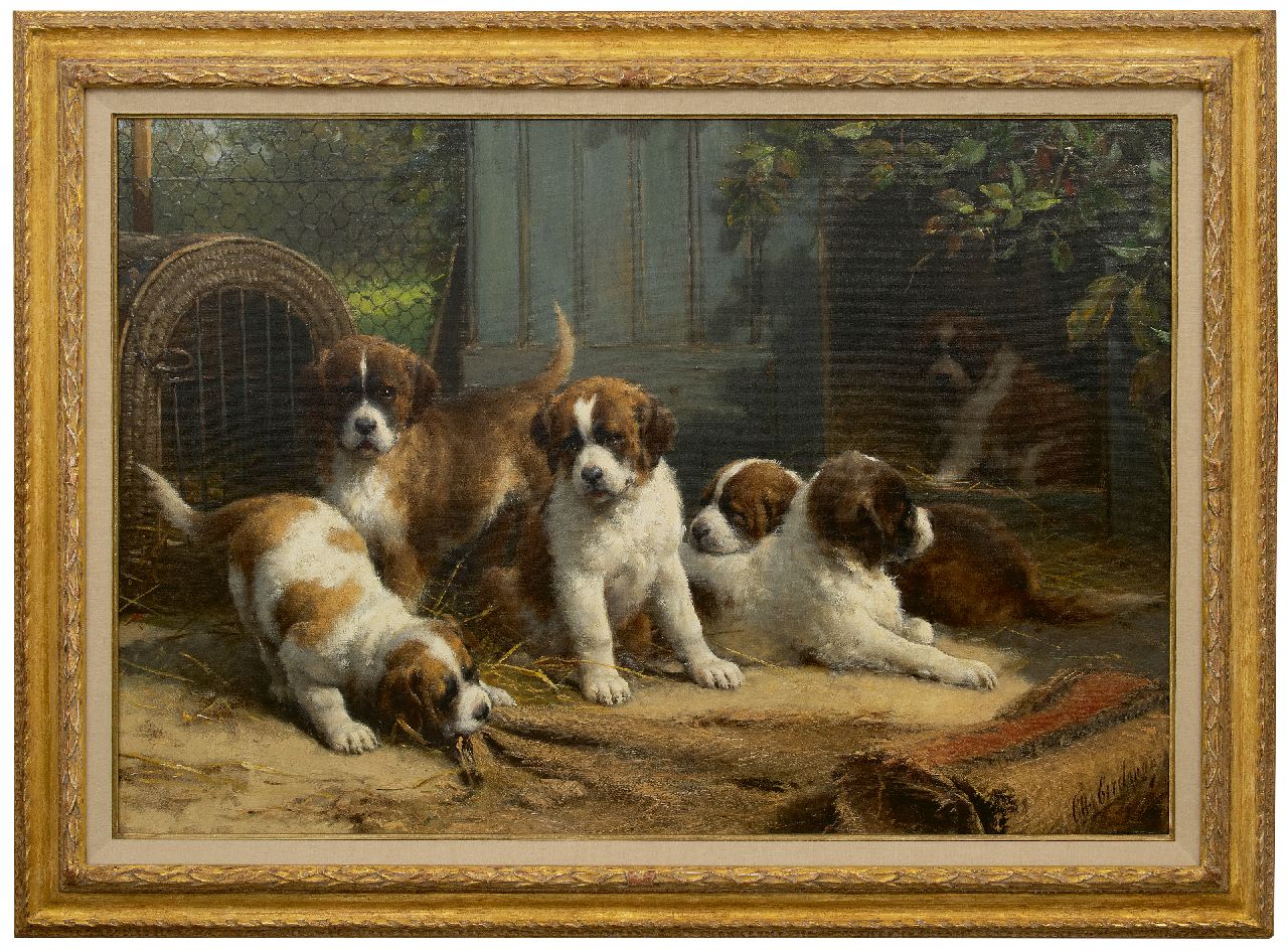 Eerelman O.  | Otto Eerelman, Sint-Bernard puppies, olieverf op doek 90,0 x 130,0 cm, gesigneerd linksonder
