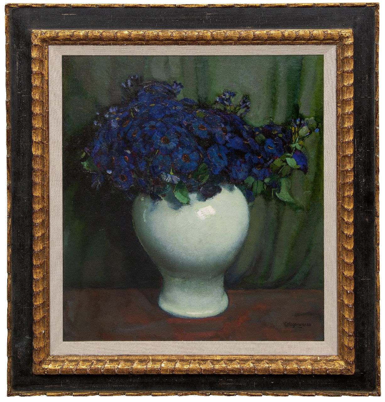 Hogerwaard F.  | François 'Frans' Hogerwaard | Schilderijen te koop aangeboden | Diepblauwe bloemen in witte pot, olieverf op doek 70,0 x 60,0 cm, gesigneerd rechtsonder