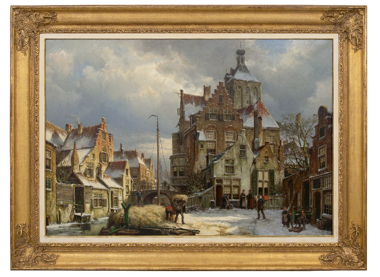 Koekkoek W.  | Willem Koekkoek | Schilderijen te koop aangeboden | Winters stadsgezicht Culemborg, olieverf op doek 86,5 x 125,3 cm, gesigneerd rechtsonder