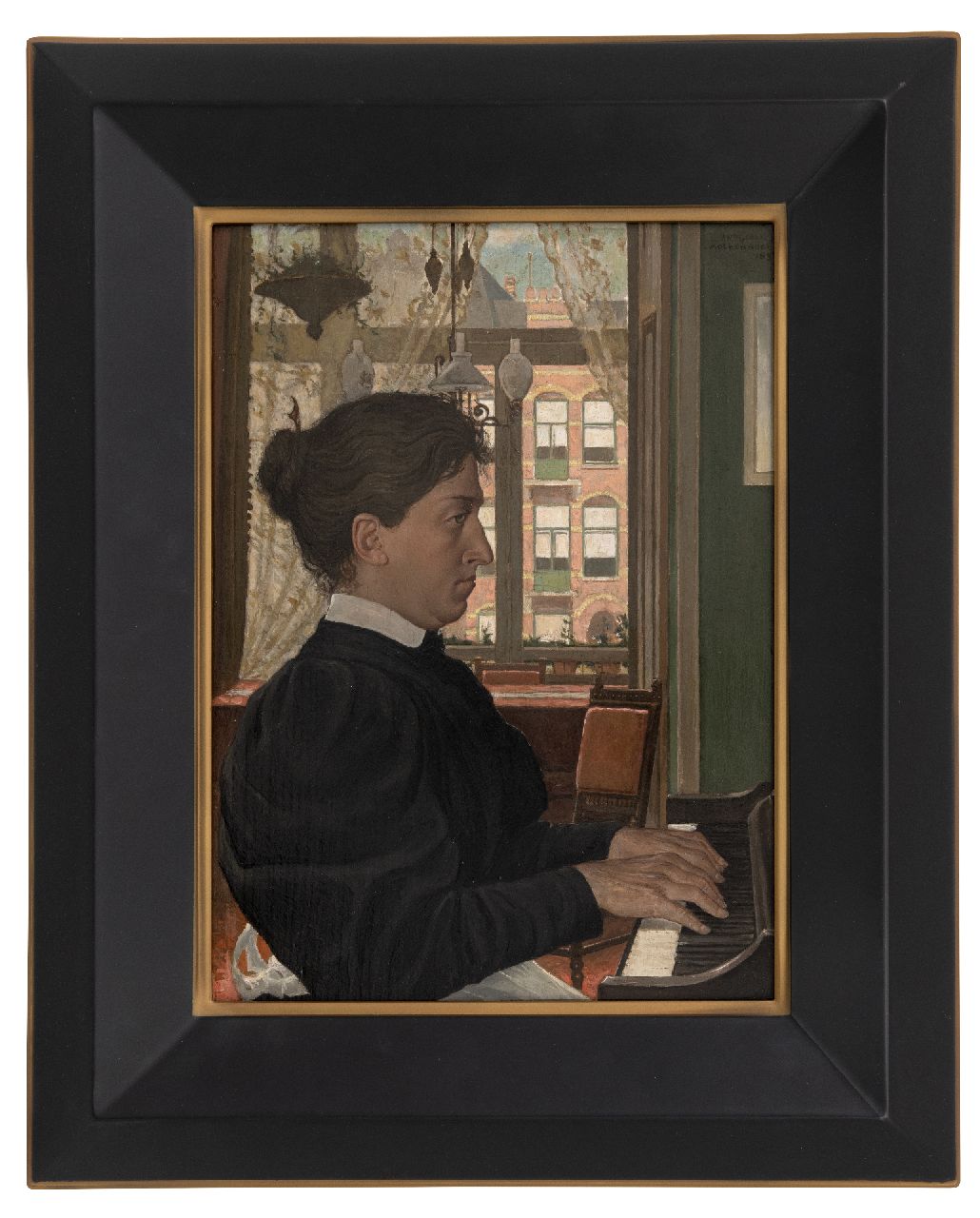 Molkenboer A.H.J.  | Antonius Henricus Johannes 'Anton' Molkenboer | Schilderijen te koop aangeboden | Pianospelende vrouw, olieverf op paneel 36,3 x 26,8 cm, gesigneerd rechtsboven en gedateerd 1897