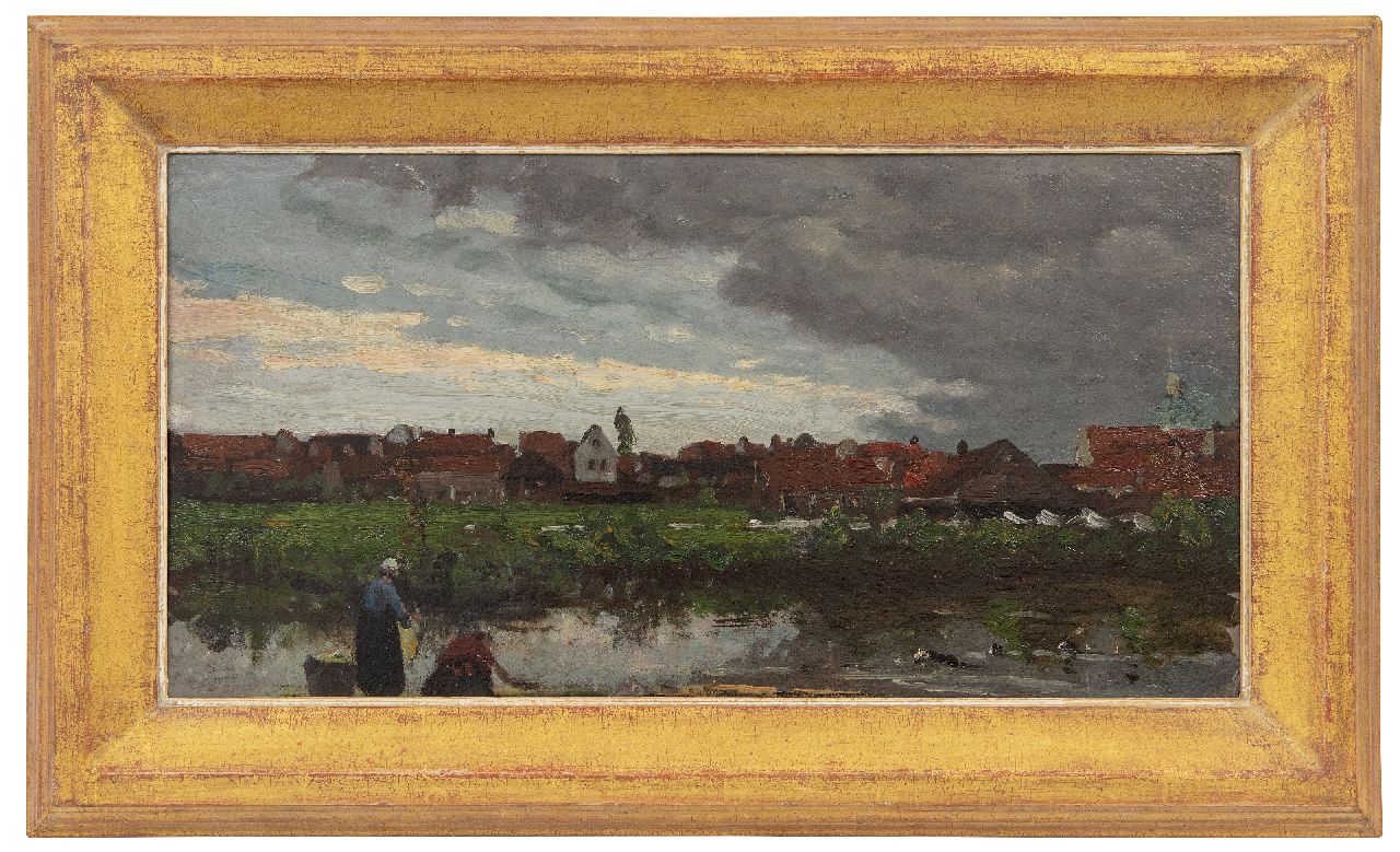 Mesdag H.W.  | Hendrik Willem Mesdag | Schilderijen te koop aangeboden | Bleekvelden aan een vaart, olieverf op doek op paneel 29,3 x 56,0 cm, gesigneerd linksonder resten van signatuur