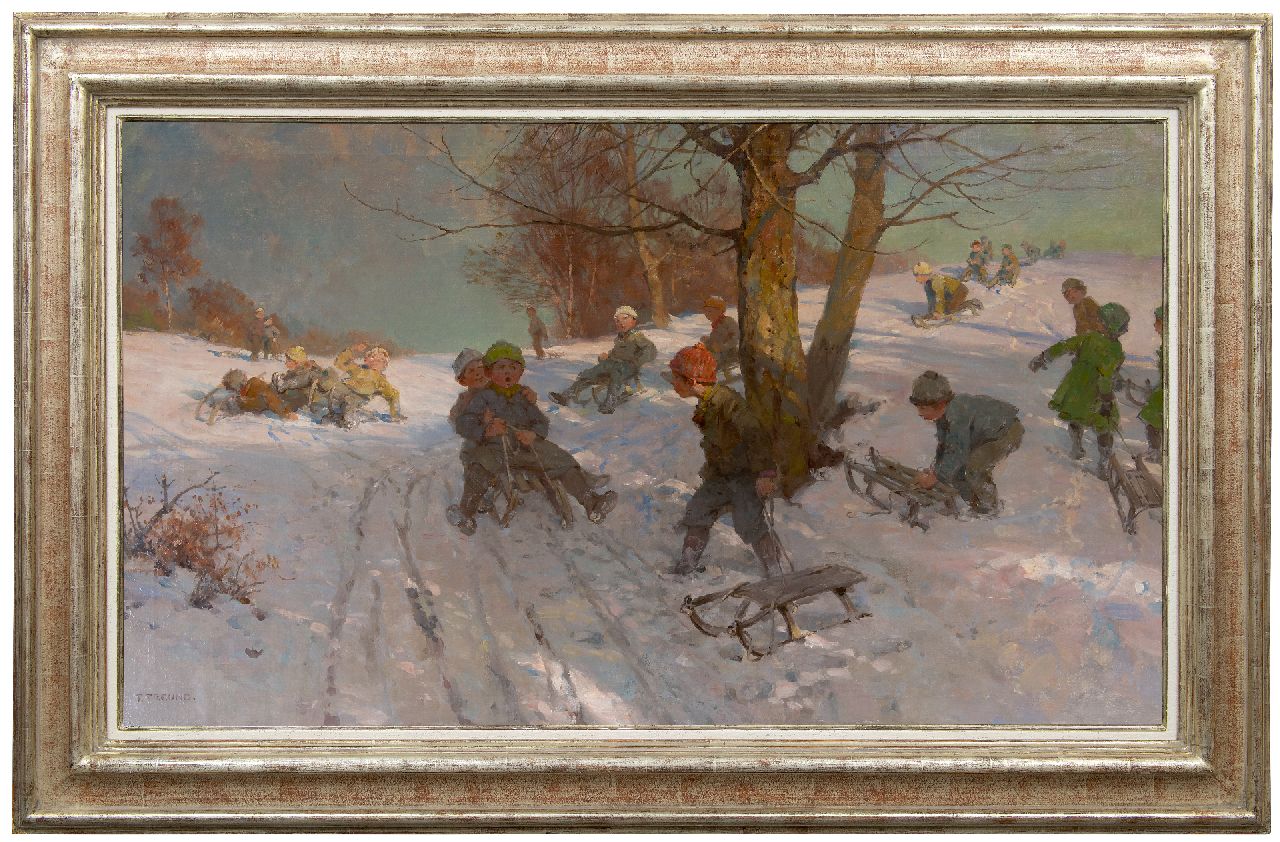 Freund F.  | Fritz Freund, Sneeuwpret, olieverf op doek 70,6 x 120,3 cm, gesigneerd linksonder