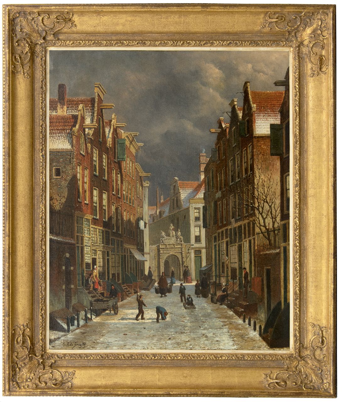 Jongh O.R. de | Oene Romkes de Jongh, Gezicht op de Voetboogstraat met de Rasphuispoort, Amsterdam, olieverf op doek 86,8 x 70,4 cm, gesigneerd linksonder