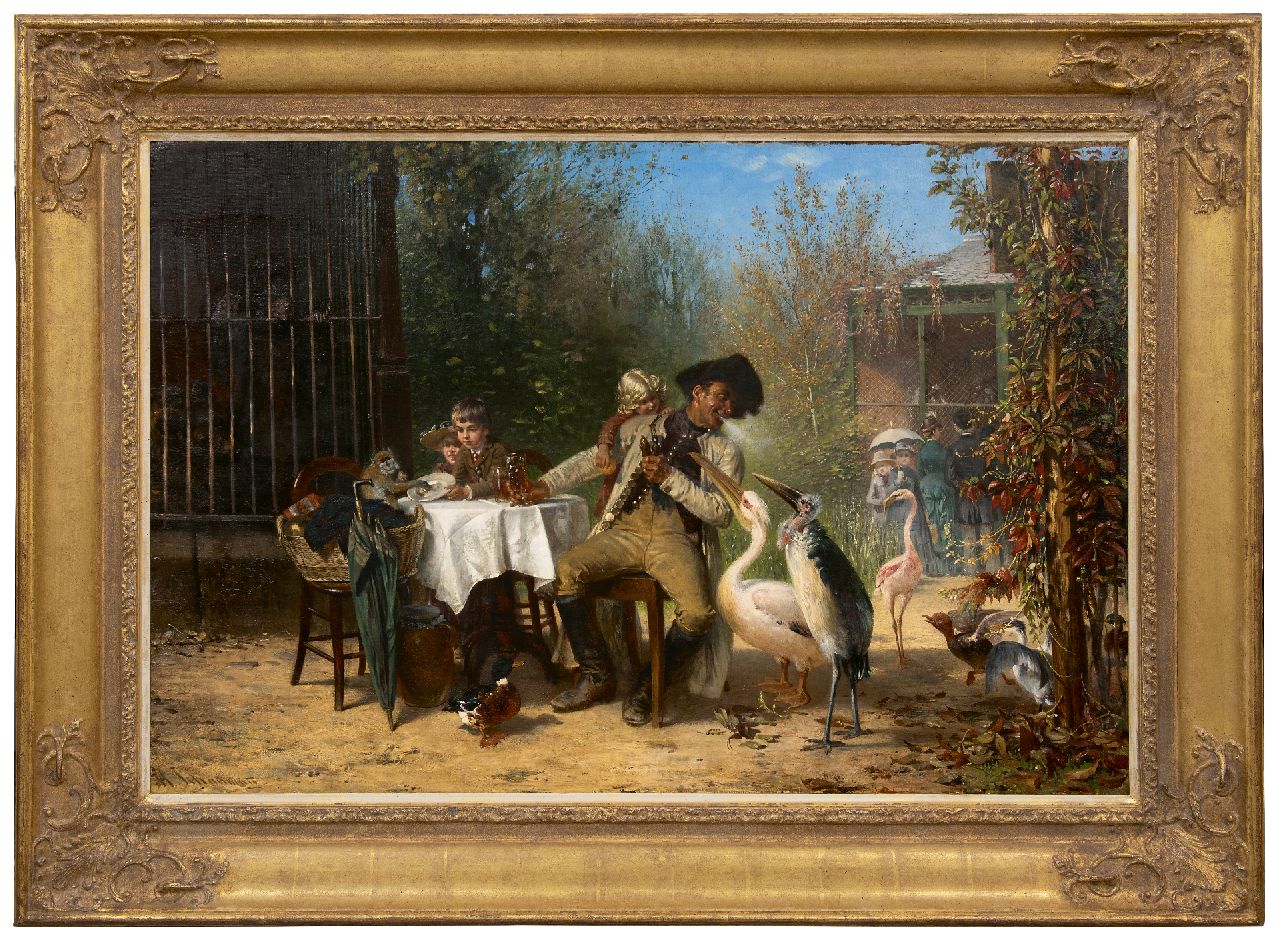 Schaumann W.H.  | Wilhelm 'Heinrich' Schaumann, De opdringerige bedelaars van de dierentuin, olieverf op doek 67,4 x 100,4 cm, gesigneerd linksonder