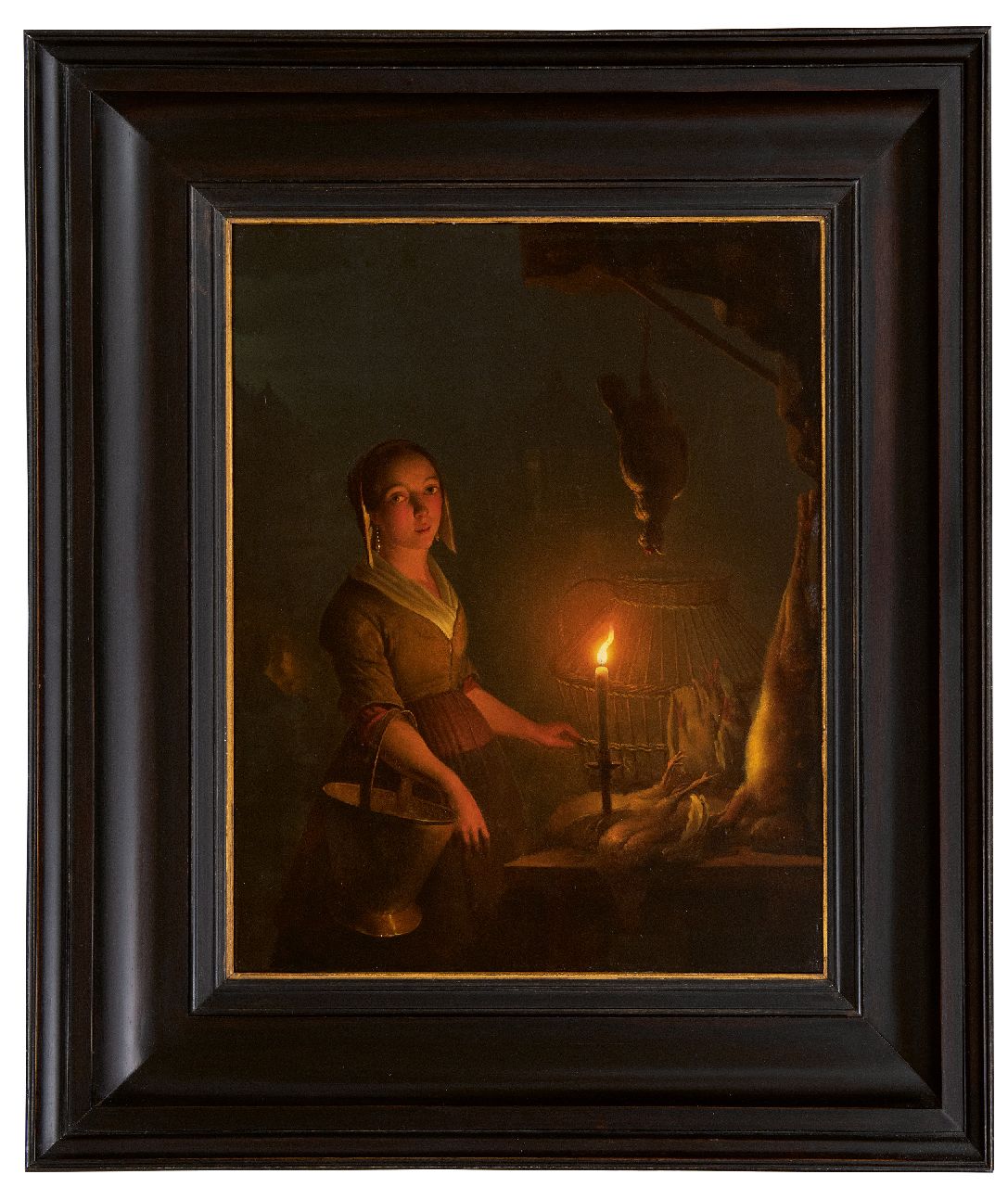 Schendel P. van | Petrus van Schendel | Schilderijen te koop aangeboden | Dienstmeisje bij een poelierstal, olieverf op paneel 39,8 x 32,7 cm, te dateren ca. 1845-1850
