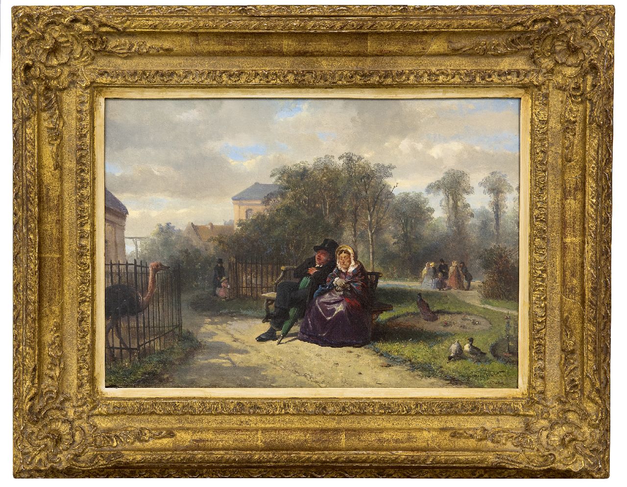 Kate J.M.H. ten | Johan 'Mari' Henri ten Kate, Bezoekje aan Artis in Amsterdam, olieverf op paneel 26,9 x 38,3 cm, gesigneerd rechtsonder en gedateerd 1860 verso op etiket Kate J.M.H. ten | Johan 'Mari' Henri ten Kate, Bezoekje aan Artis in Amsterdam, olieverf op paneel 26,9 x 38,3 cm, gesigneerd rechtsonder en gedateerd 1860 verso op etiket