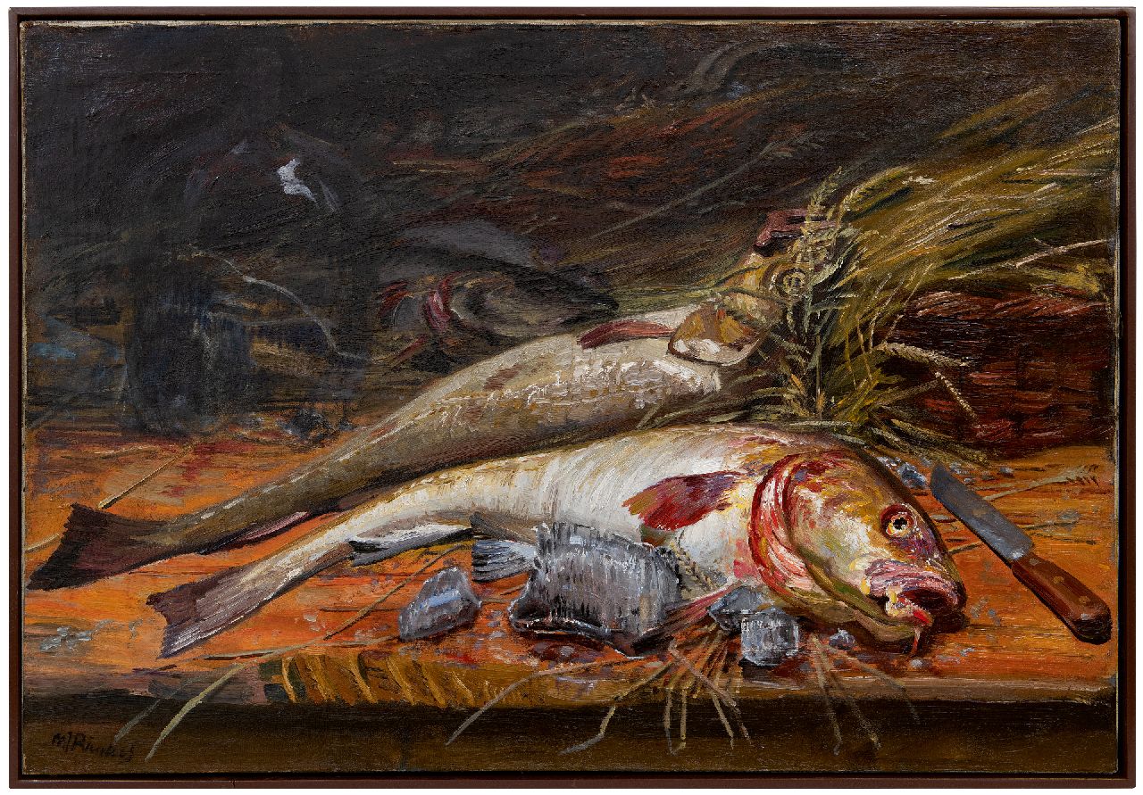 Richters M.J.  | 'Marius' Johannes Richters | Schilderijen te koop aangeboden | Stilleven met vissen, olieverf op doek 65,8 x 99,2 cm, gesigneerd linksonder