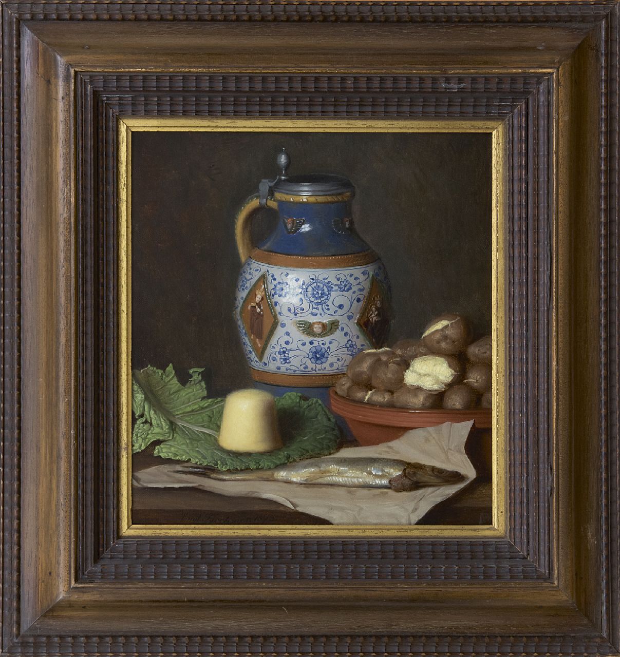 Brehmer E.  | Emil Brehmer | Schilderijen te koop aangeboden | Keukenstilleven, olieverf op doek 31,0 x 28,4 cm, gesigneerd linksonder en gedateerd 1873
