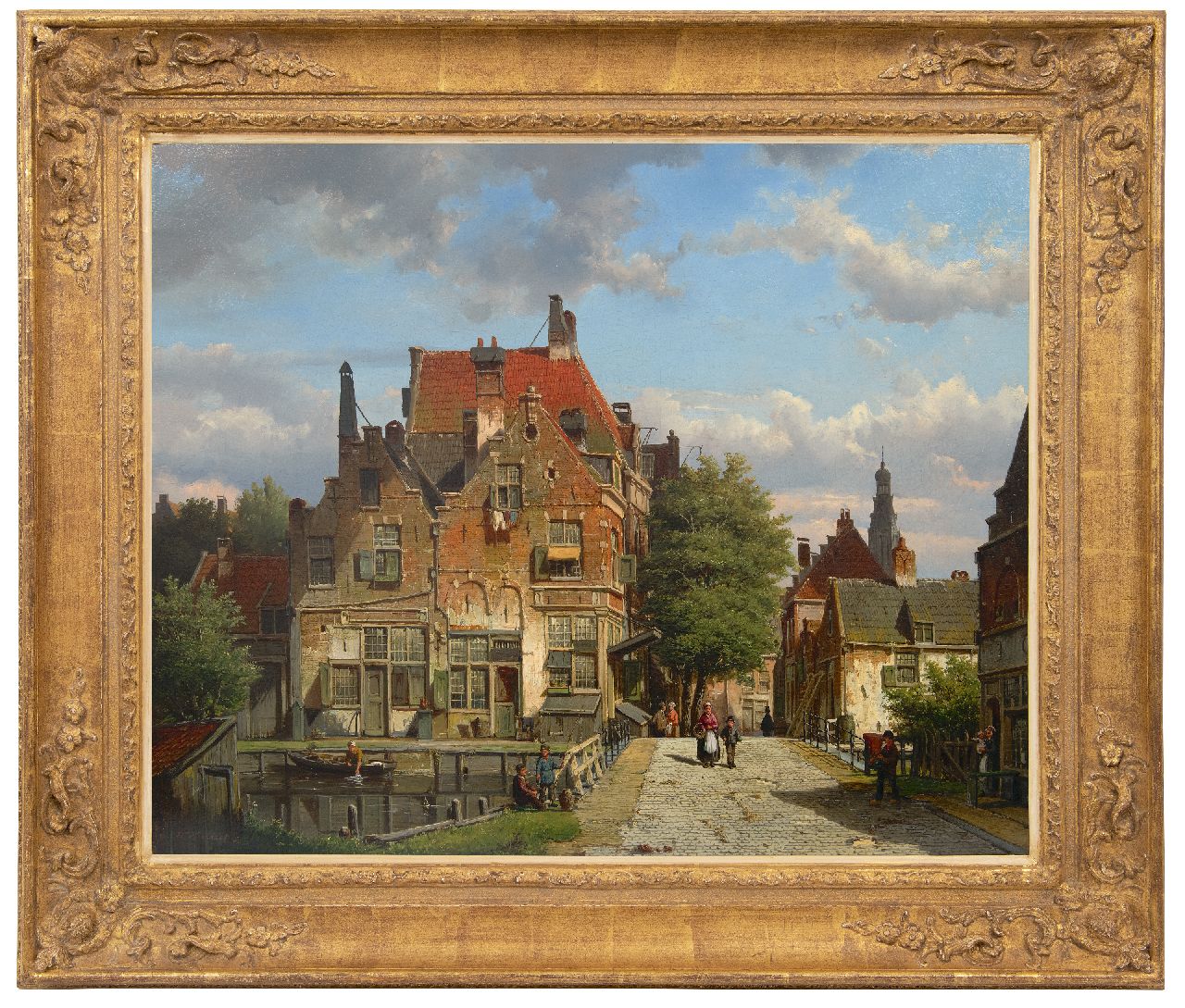 Koekkoek W.  | Willem Koekkoek | Schilderijen te koop aangeboden | Hollands stadsgezicht met een brug over het kanaal, olieverf op doek 67,4 x 82,3 cm, gesigneerd linksonder en gedateerd '66