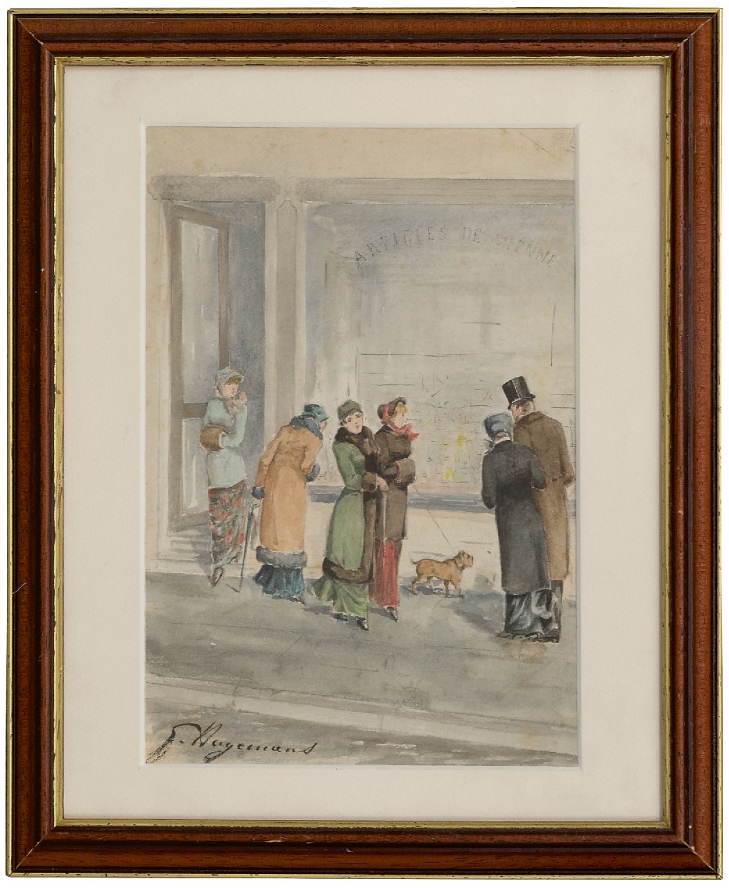 Hagemans G.  | 'Germaine' Paulette Madeleine Yvette Hagemans | Aquarellen en tekeningen te koop aangeboden | Elegante figuren voor een etalage, potlood en aquarel op papier 25,5 x 17,7 cm, gesigneerd linksonder