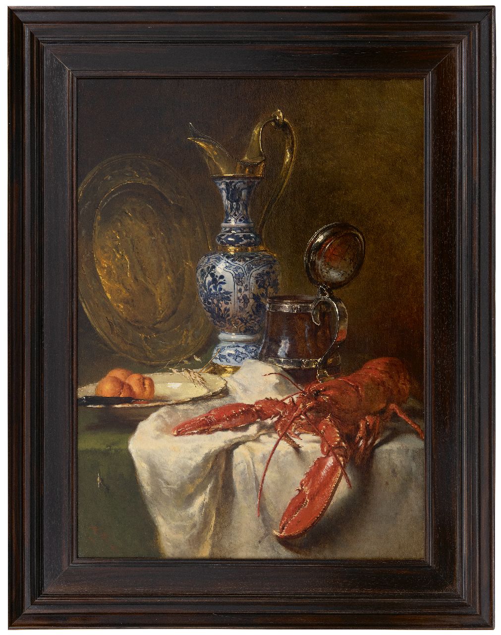 Vos M.  | Maria Vos, Stilleven met pronkkan en kreeft, olieverf op doek 80,0 x 58,0 cm, gesigneerd linksonder en gedateerd 1875