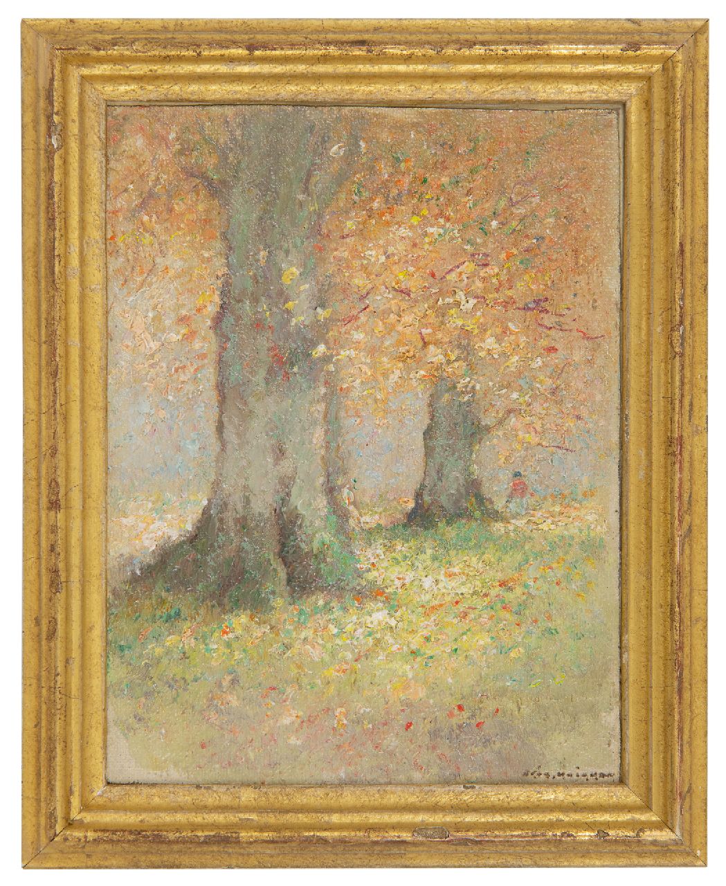 Knikker A.  | Aris Knikker | Schilderijen te koop aangeboden | Beuken in de herfst, olieverf op doek op board 15,4 x 11,6 cm, gesigneerd rechtsonder