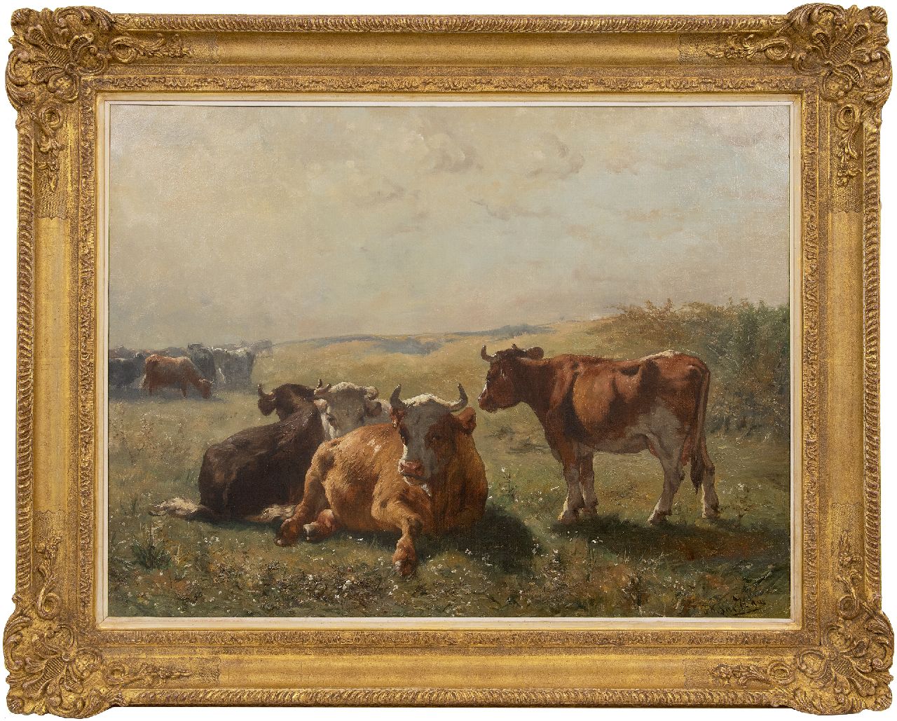 Haas J.H.L. de | Johannes Hubertus Leonardus de Haas, Zomerlandschap met vee, olieverf op doek 69,5 x 89,7 cm, gesigneerd rechtsonder