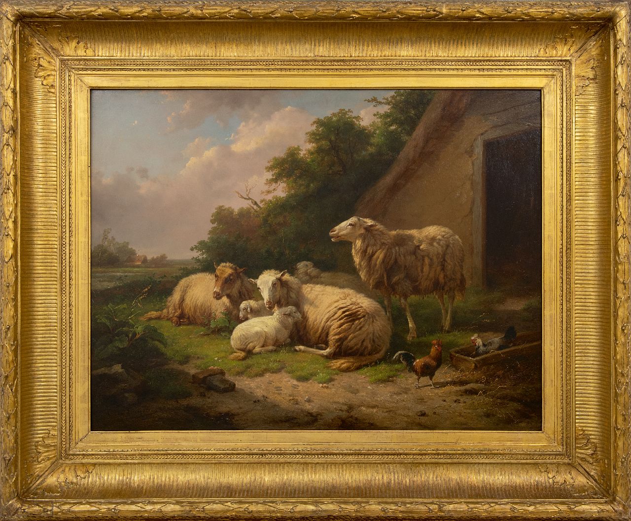 Leemputten C. van | Cornelis van Leemputten | Schilderijen te koop aangeboden | Rustende schapen bij een stal, olieverf op paneel 64,9 x 86,0 cm, gesigneerd linksonder en gedateerd '68