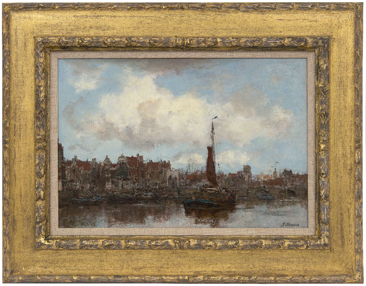 Maris J.H.  | Jacobus Hendricus 'Jacob' Maris | Schilderijen te koop aangeboden | Gezicht op een stad (Amsterdam), olieverf op doek 31,3 x 44,9 cm, gesigneerd rechtsonder