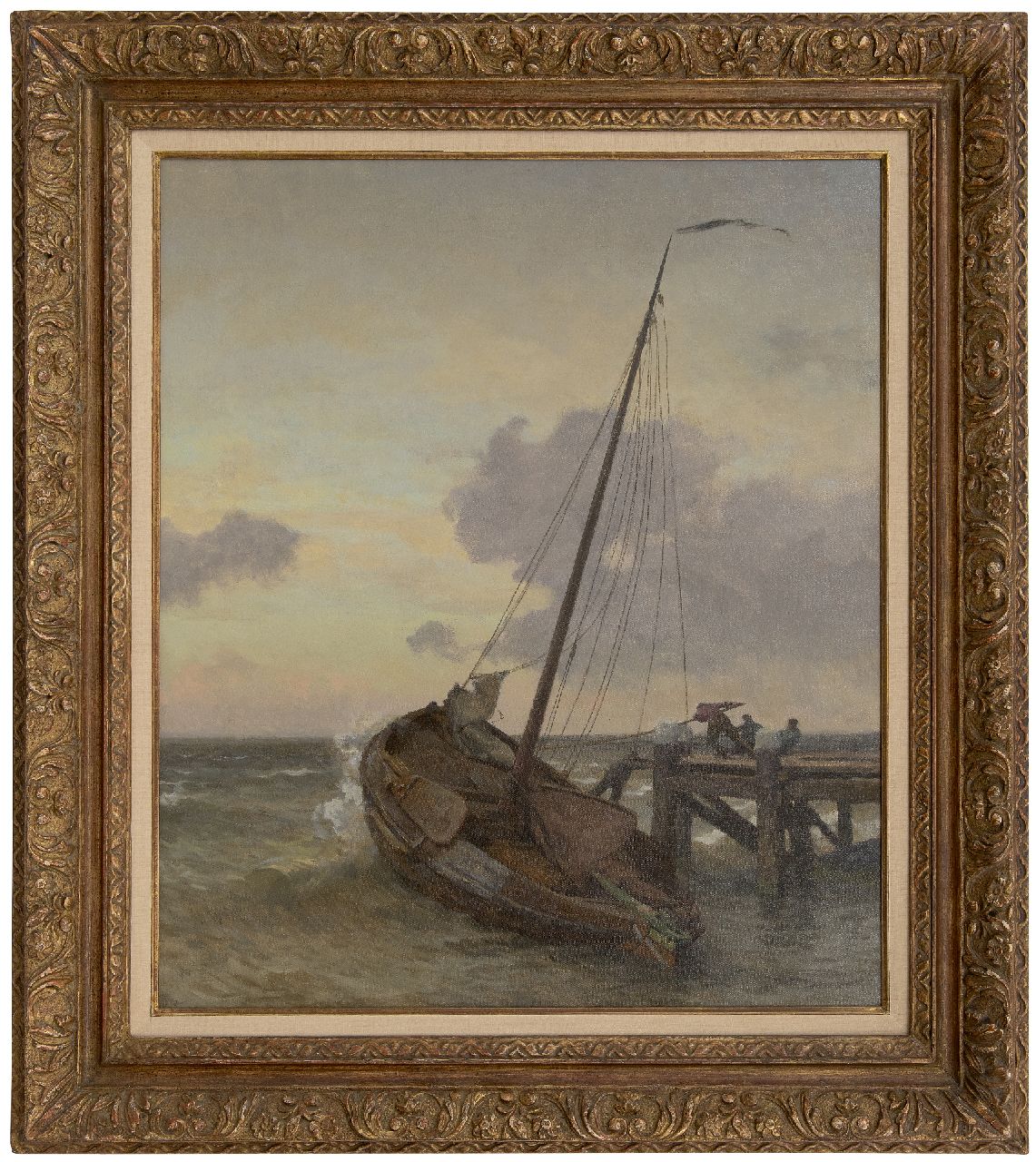 Tholen W.B.  | Willem Bastiaan Tholen, Woelige Zuiderzee, olieverf op doek 71,1 x 60,5 cm, gesigneerd rechtsonder op de steiger