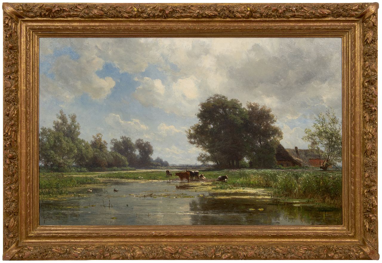 Borselen J.W. van | Jan Willem van Borselen | Schilderijen te koop aangeboden | Koeien aan het water, olieverf op doek 66,2 x 106,6 cm, gesigneerd linksonder