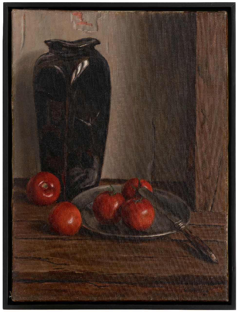 Hansen C.  | Co Hansen | Schilderijen te koop aangeboden | Stilleven met vaas en tomaten, olieverf op doek 54,4 x 40,5 cm