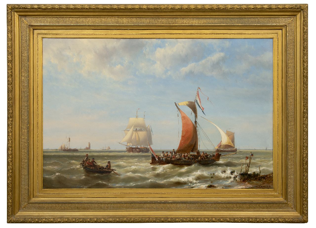 Koekkoek jr. H.  | Hermanus Koekkoek jr. | Schilderijen te koop aangeboden | Pleziervaart langs de kust, olieverf op paneel 78,4 x 120,3 cm, gesigneerd rechtsonder en gedateerd 1868