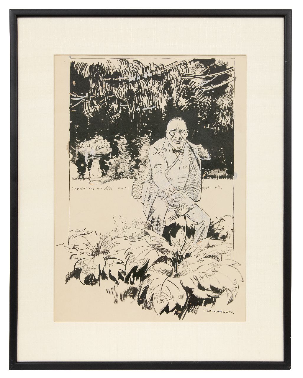 Hem P. van der | Pieter 'Piet' van der Hem | Aquarellen en tekeningen te koop aangeboden | De verboden bloem, inkt en krijt op papier 50,0 x 35,0 cm, gesigneerd rechtsonder