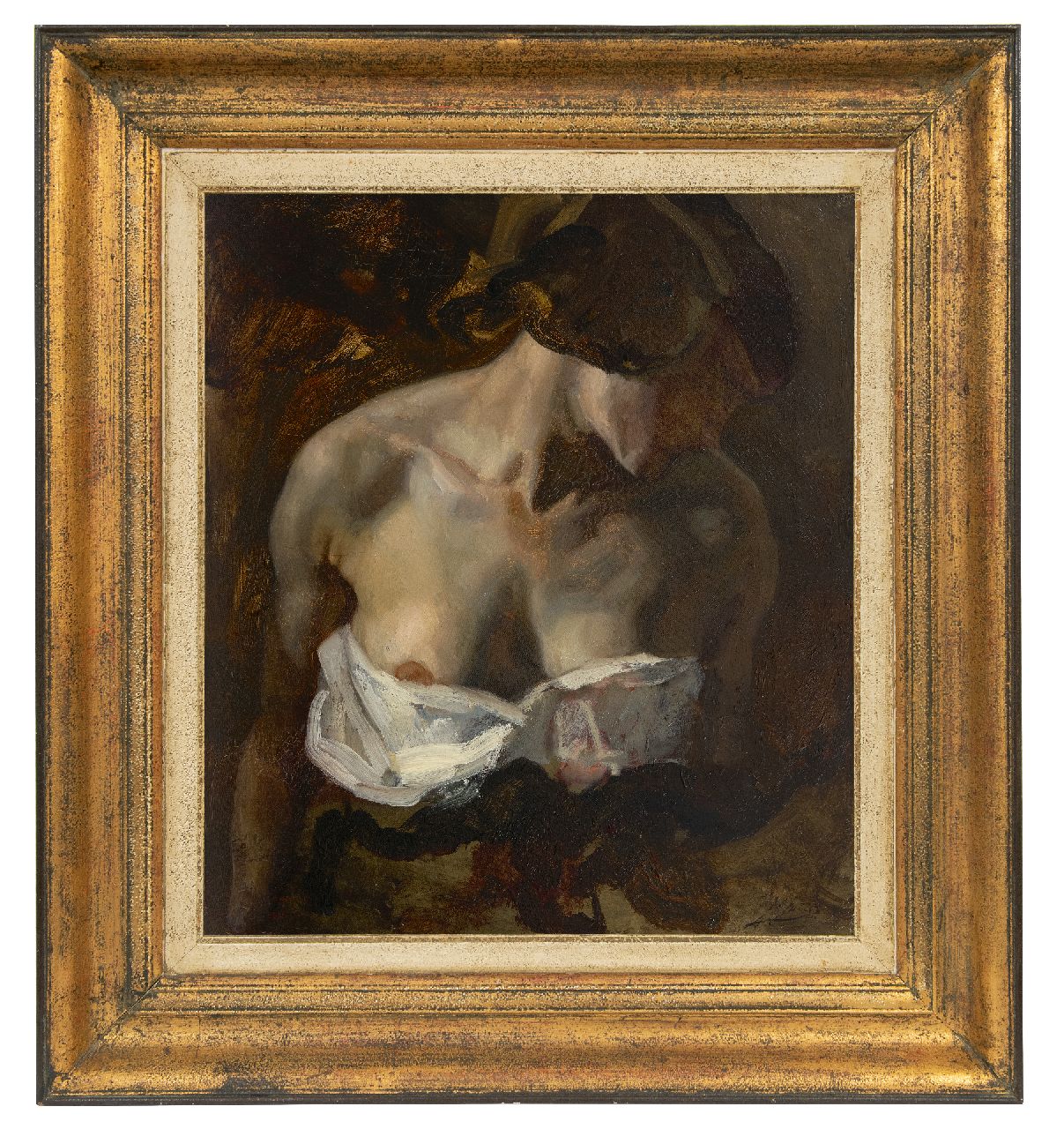 Jurres J.H.  | Johannes Hendricus Jurres | Schilderijen te koop aangeboden | Delilah met ontblote borst (studie voor Samson en Delilah), olieverf op doek 52,3 x 45,5 cm, gesigneerd rechtsonder