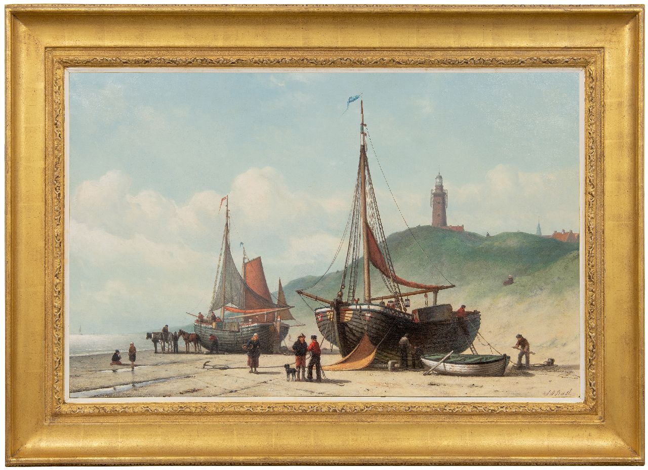 Rust J.A.  | Johan 'Adolph' Rust | Schilderijen te koop aangeboden | Visserspinken op het strand, olieverf op doek 65,0 x 100,3 cm, gesigneerd rechtsonder