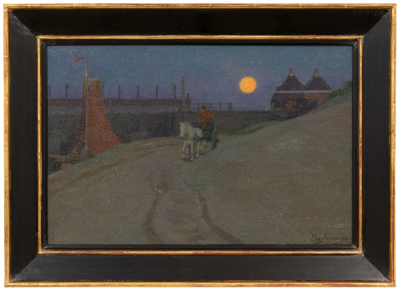 Farasijn E.  | Edgard Farasijn | Schilderijen te koop aangeboden | De Watering bij Katwijk bij maanlicht, olieverf op doek 35,2 x 53,2 cm, gesigneerd rechtsonder