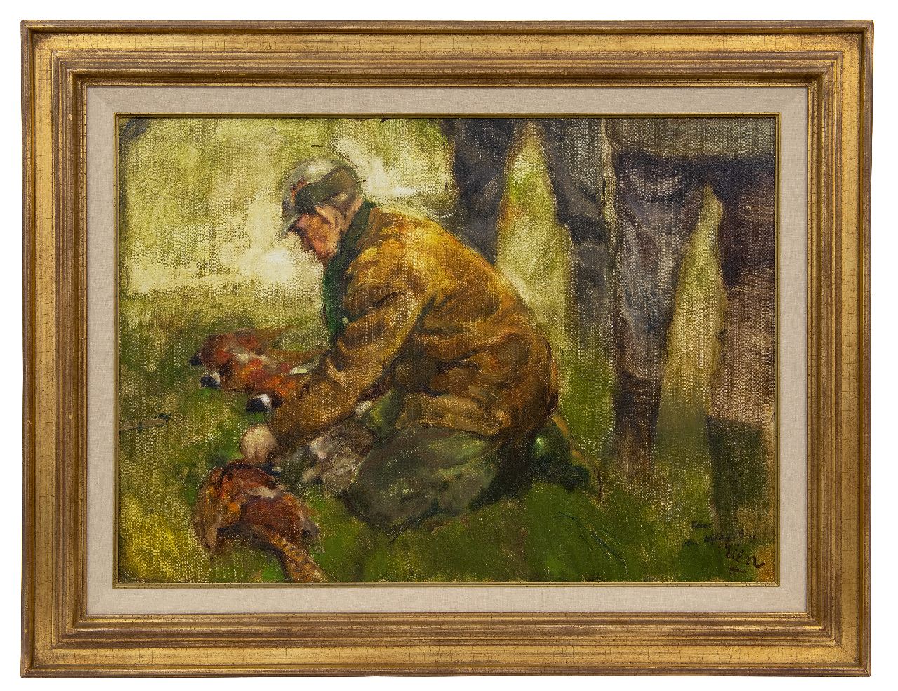 Poortvliet R.  | Rien Poortvliet, Jager met fazanten, olieverf op doek 50,0 x 70,2 cm, gesigneerd rechtsonder