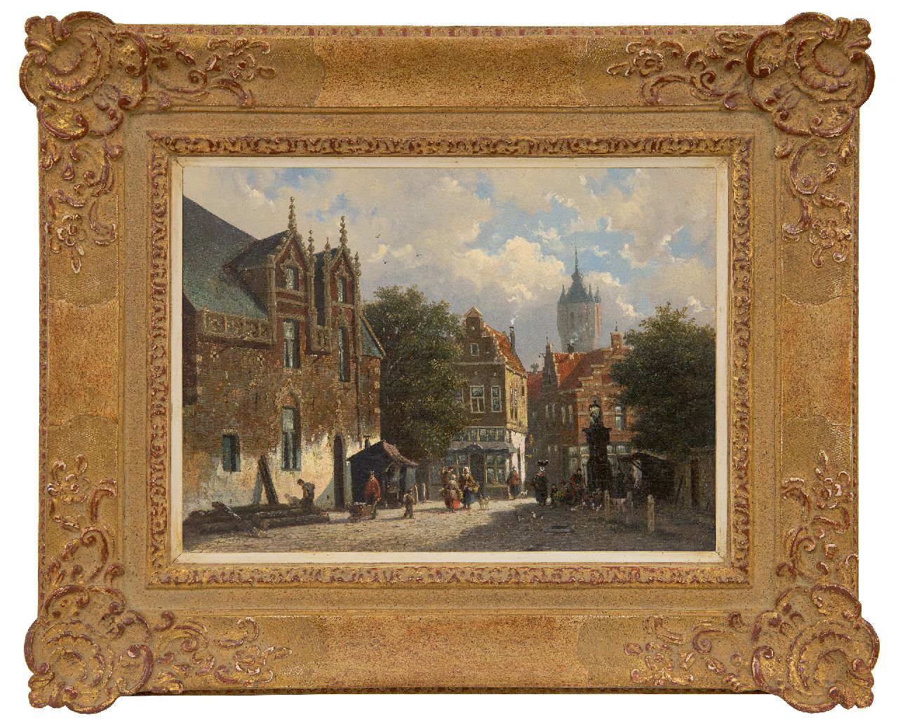 Roosdorp F.  | Frederik Roosdorp | Schilderijen te koop aangeboden | Zonnig stadsgezicht met de Oude Kerk van Delft, olieverf op doek 29,2 x 40,0 cm, gesigneerd verso met initialen