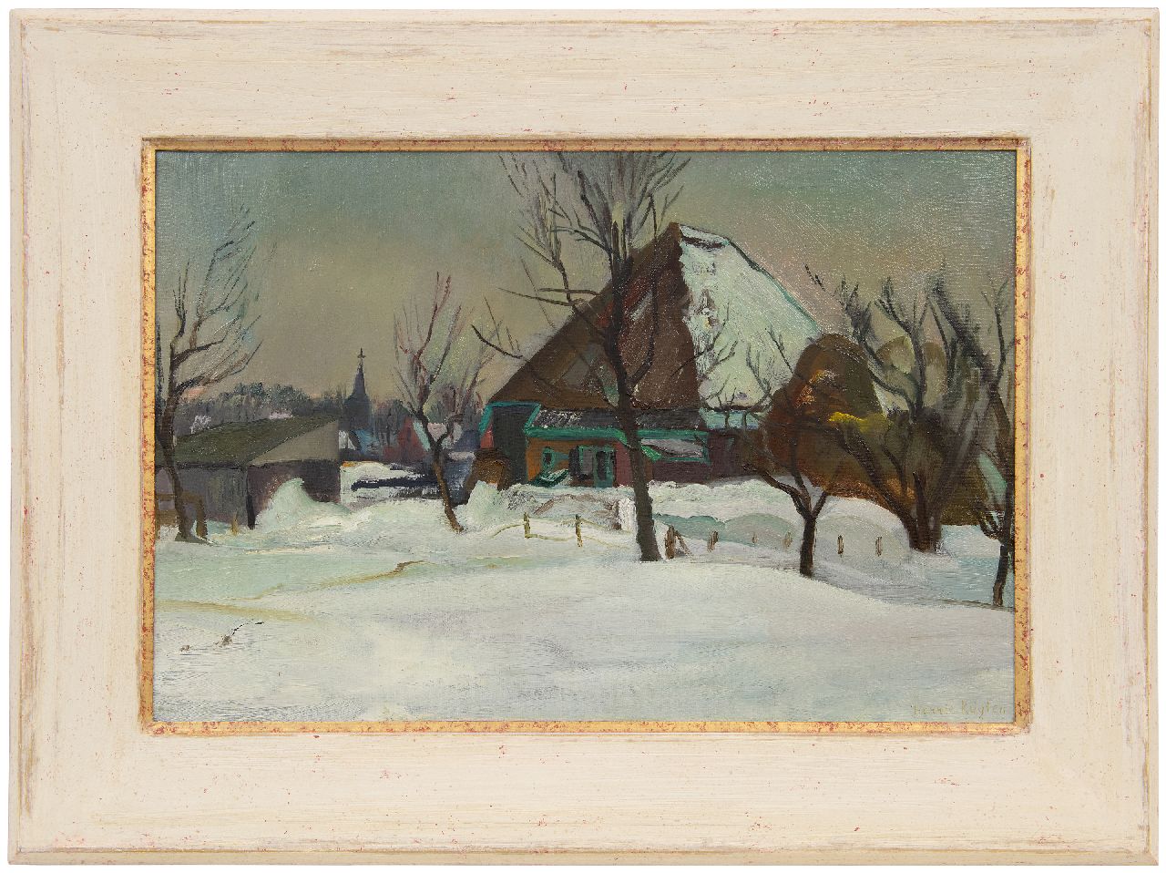 Kuijten H.J.  | Henricus Johannes 'Harrie' Kuijten | Schilderijen te koop aangeboden | Boerderij in de sneeuw (vermoedelijk Groet), olieverf op doek 40,0 x 60,2 cm, gesigneerd rechtsonder en op spieraam gedateerd 1942