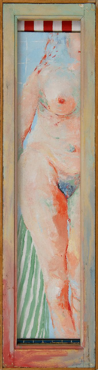 Hemert E. van | Evert van Hemert, Gluurder (vrouw in douchecabine), acryl op doek 116,5 x 31,0 cm, gesigneerd rechtsonder en gedateerd '82