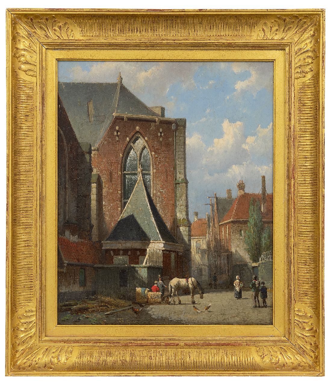Koekkoek W.  | Willem Koekkoek | Schilderijen te koop aangeboden | Gezicht op de Oude Kerk, Amsterdam, olieverf op paneel 35,4 x 29,0 cm, te dateren 1860-1862